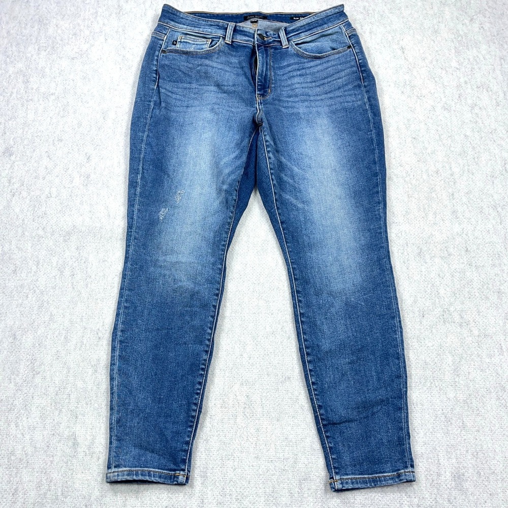 Judy Blue Jeans Women 14W Slim Fit Straight Leg Med Wash High Rise Faded Stretch